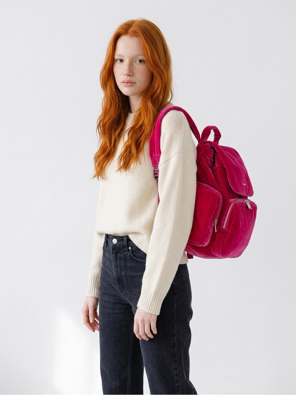 Caraa x Free People Velvet Cirrus Backpack Medium Hot Pink NWT